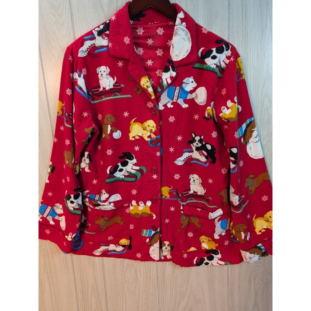 Nick & Nora Medium Christmas Winter Puppies Dogs Snow Shoes Pajama Top Only - Picture 2 of 7